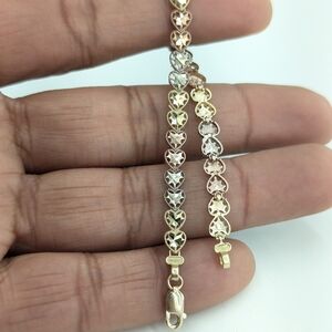 10kt Real Gold Tricolor Heart Bracelet 7 Inches